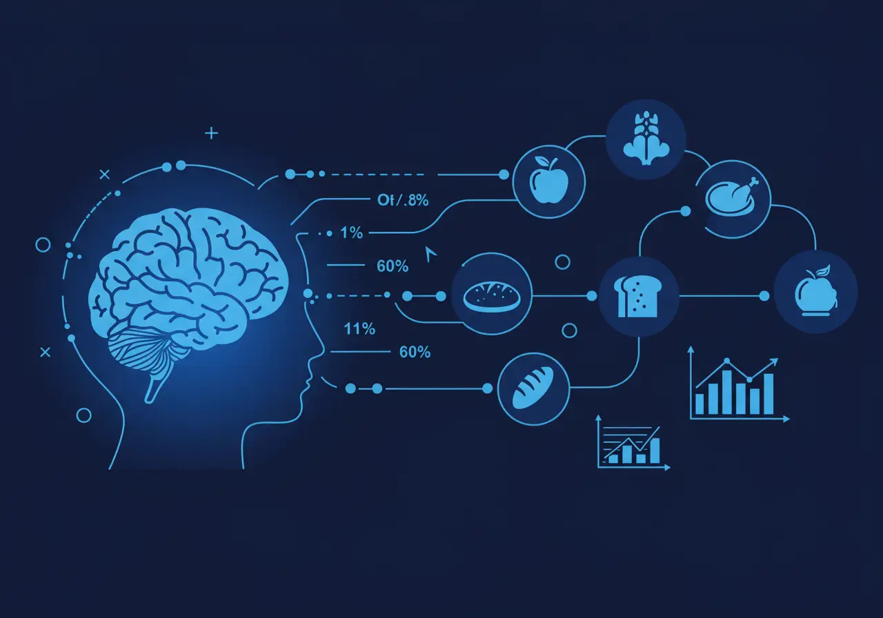 Diagram showing AI processing food data into insights